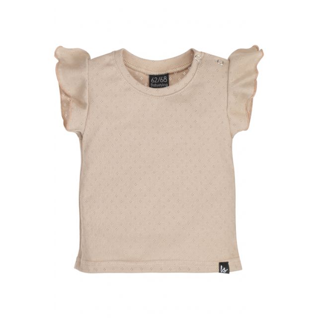 Ruffle sleeves t-shirt pointelle beige