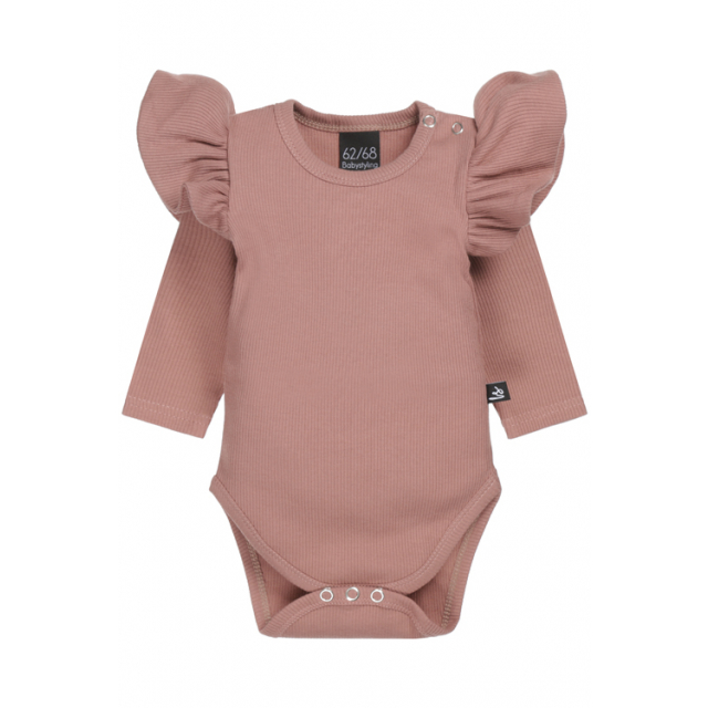 Ruffle romper rib clay pink