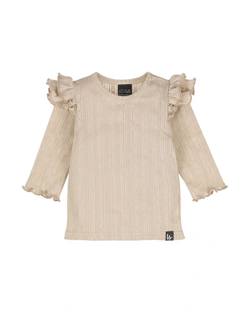 Double ruffle longsleeve pointelle (streep) warm beige