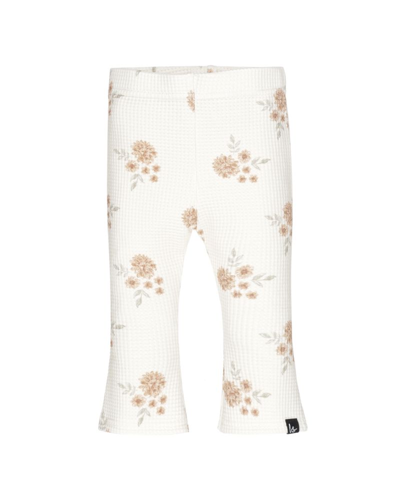 Flared pants big dried browny flowers wafel (nude)