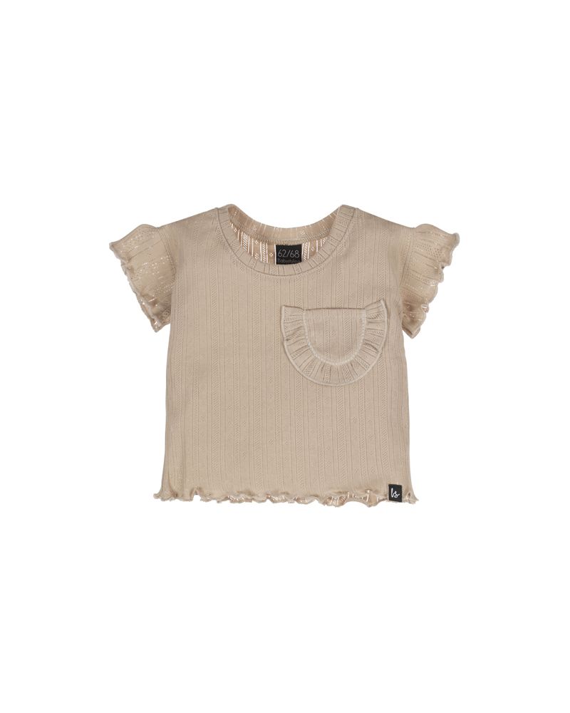 Loose fit ruffle top pointelle beige