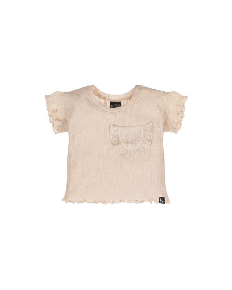 Loose fit ruffle top pointelle sand