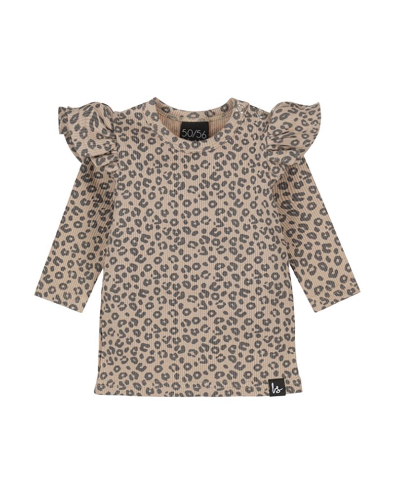 Ruffle longsleeve leopard beige rib