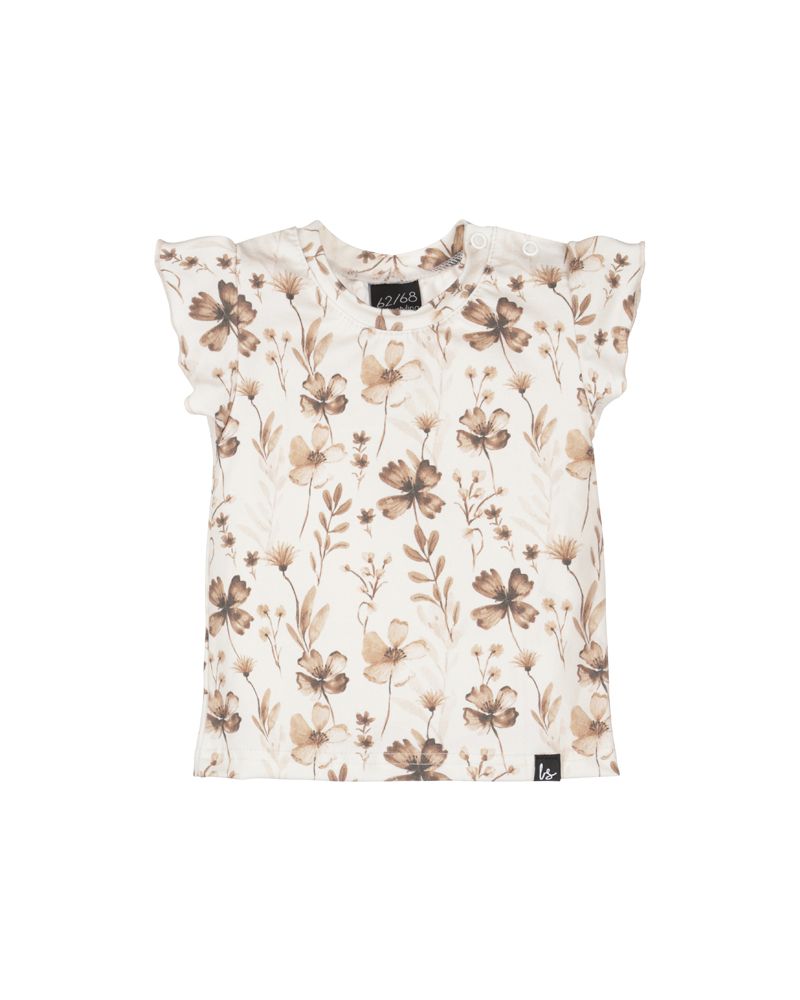 Ruffle sleeves t-shirt Flower Dream Sepia