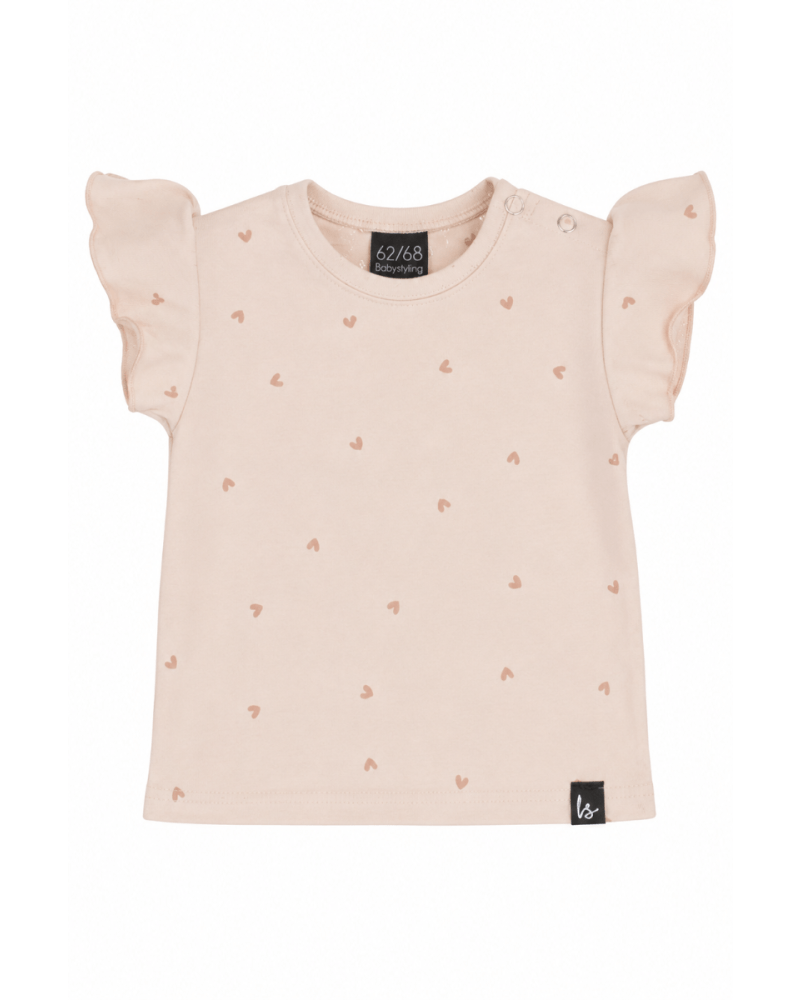 Ruffle sleeves t-shirt hartjes roze