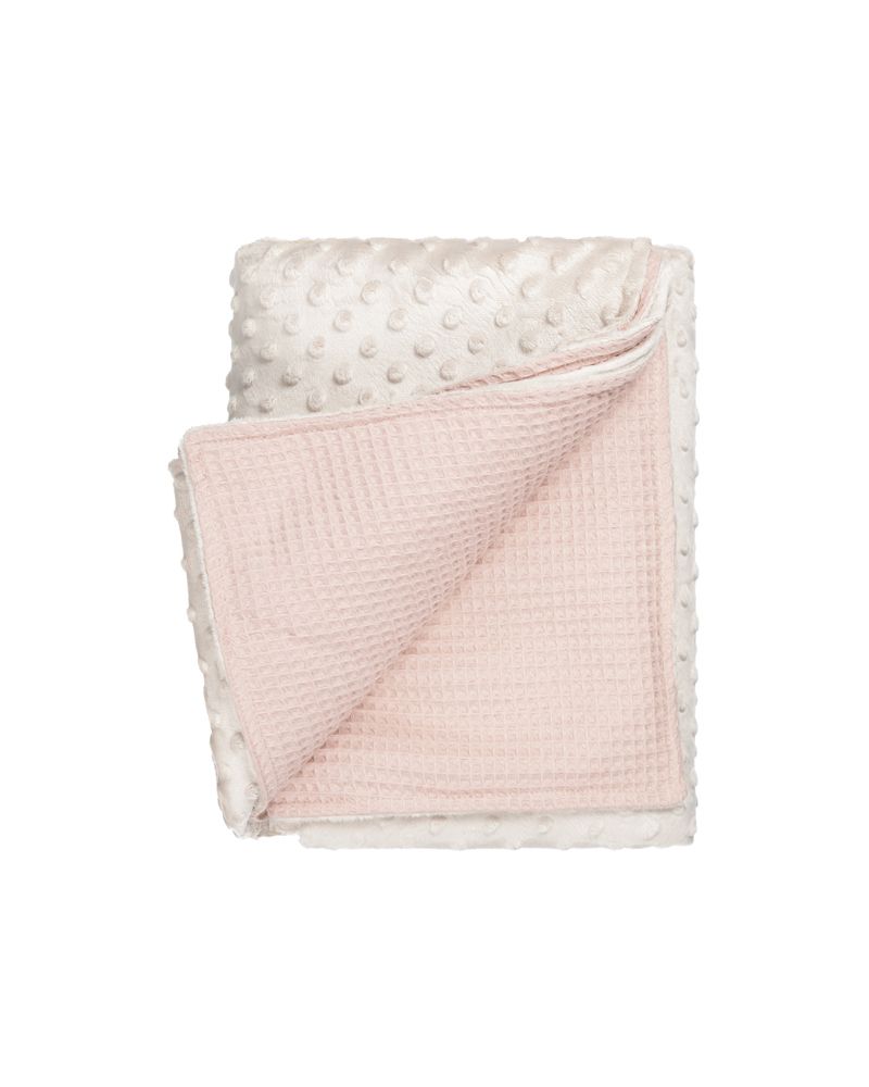 Ledikant deken minky/wafel (sand/roze)