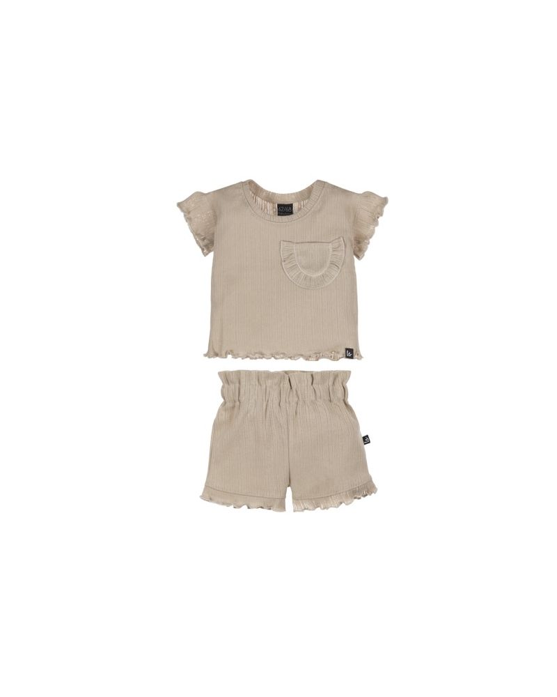 Outfit ruffle pointelle beige set