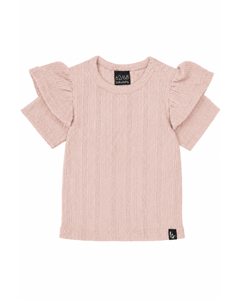 Ruffle t-shirt pointelle (strepen) roze