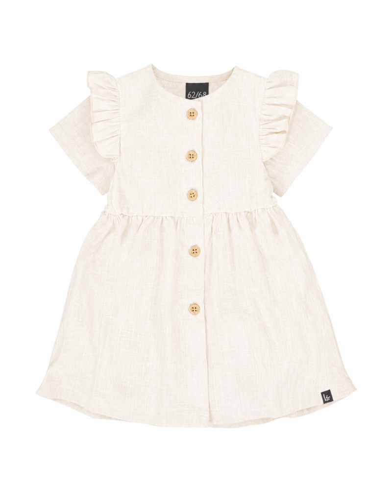 Ruffle button dress linnen licht beige
